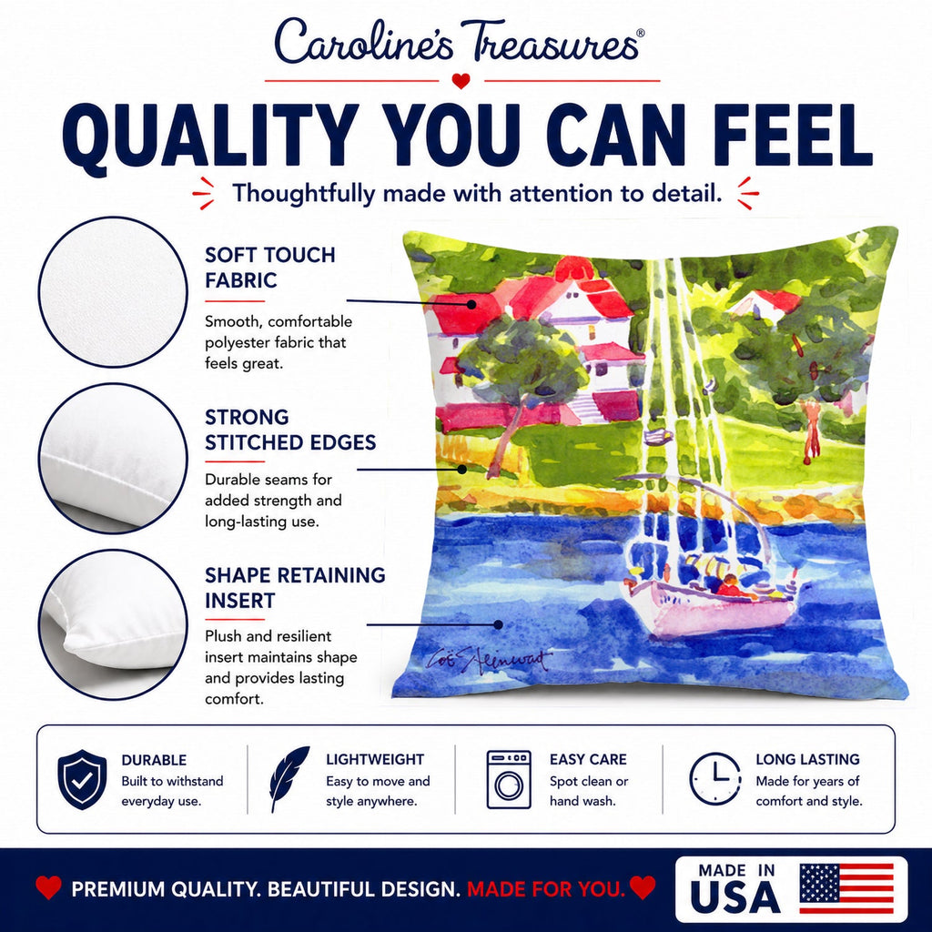 Sailboat on the lake Decorative Throw Pillow 14x14 Indoor Outdoor Accent Cushion, Fabric Cover with Insert for Sofa, Bed, Porch & Living Room