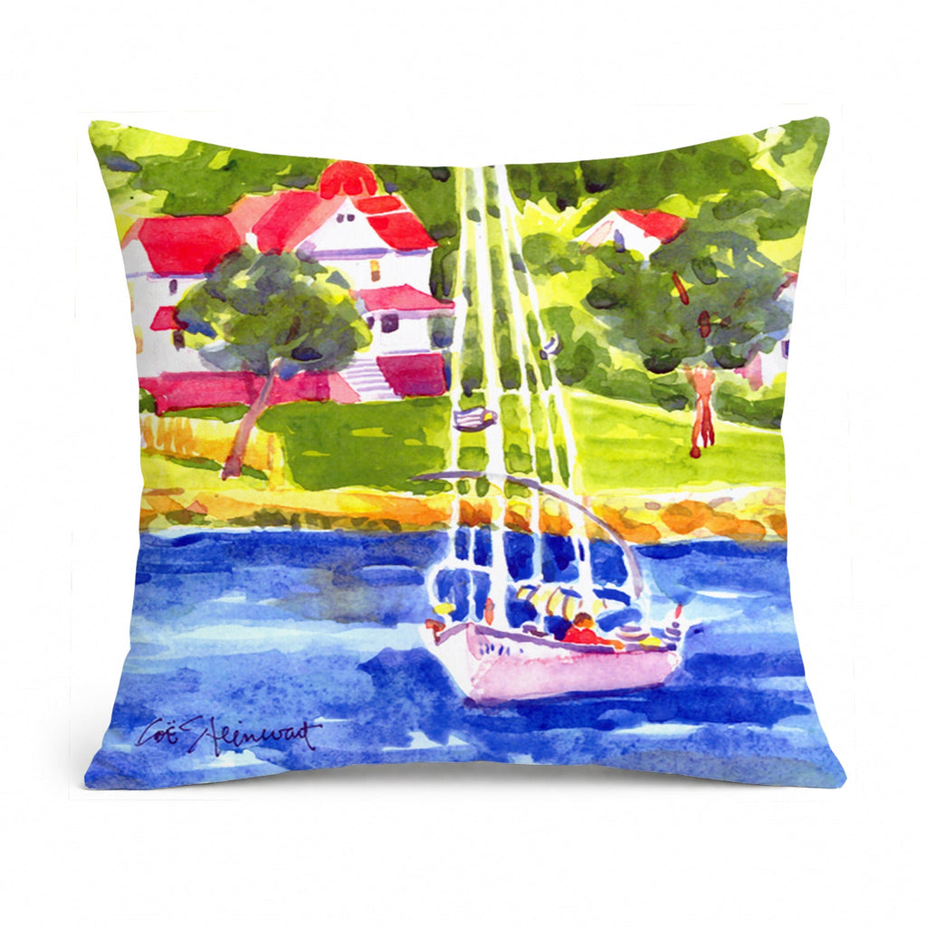 Sailboat on the lake Decorative Throw Pillow 14x14 Indoor Outdoor Accent Cushion, Fabric Cover with Insert for Sofa, Bed, Porch & Living Room