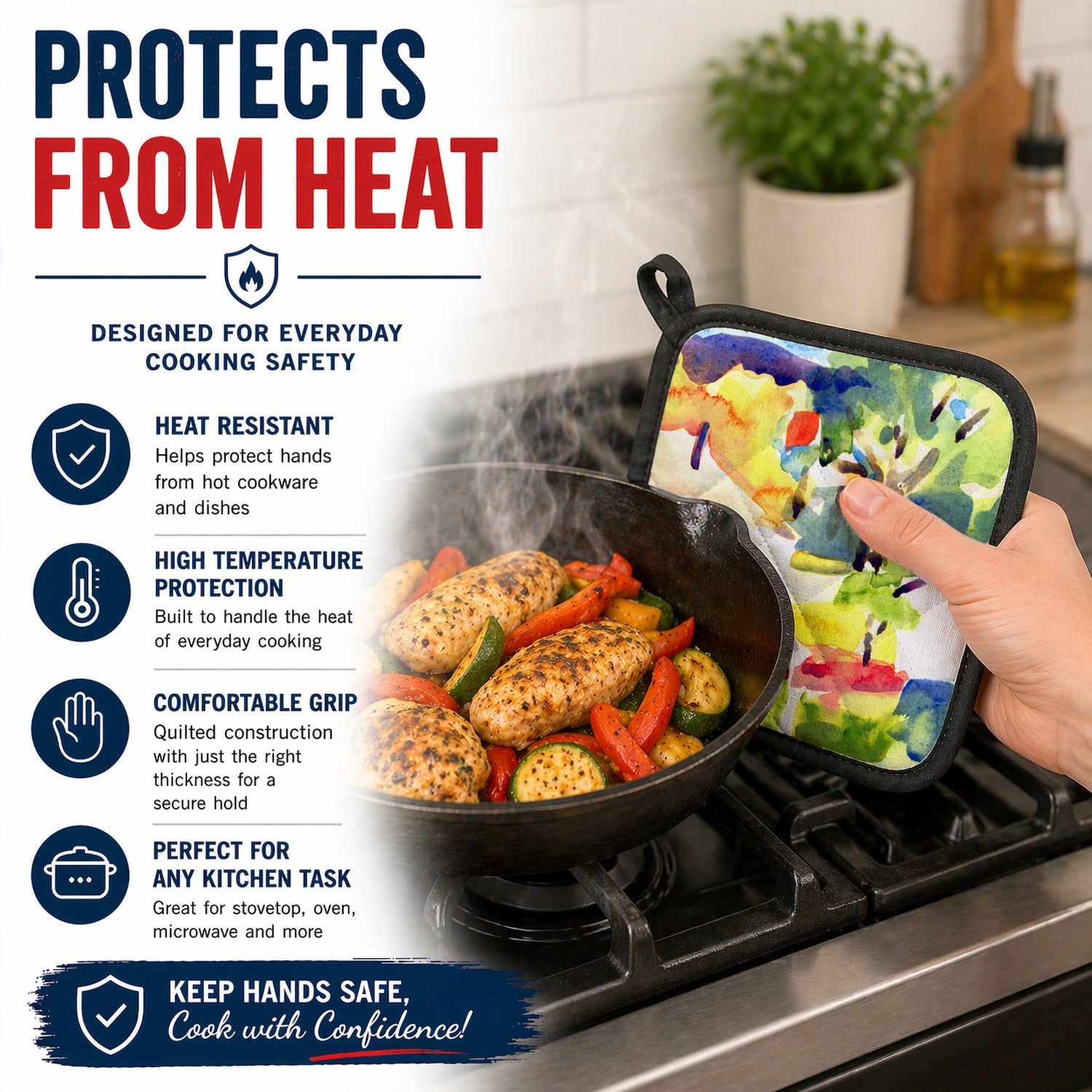 Houses Pot Holder Set of 2 Heat Resistant Quilted Hot Pads 7.5 x 7.5 Inch, Insulated Kitchen Trivets for Cooking & Baking