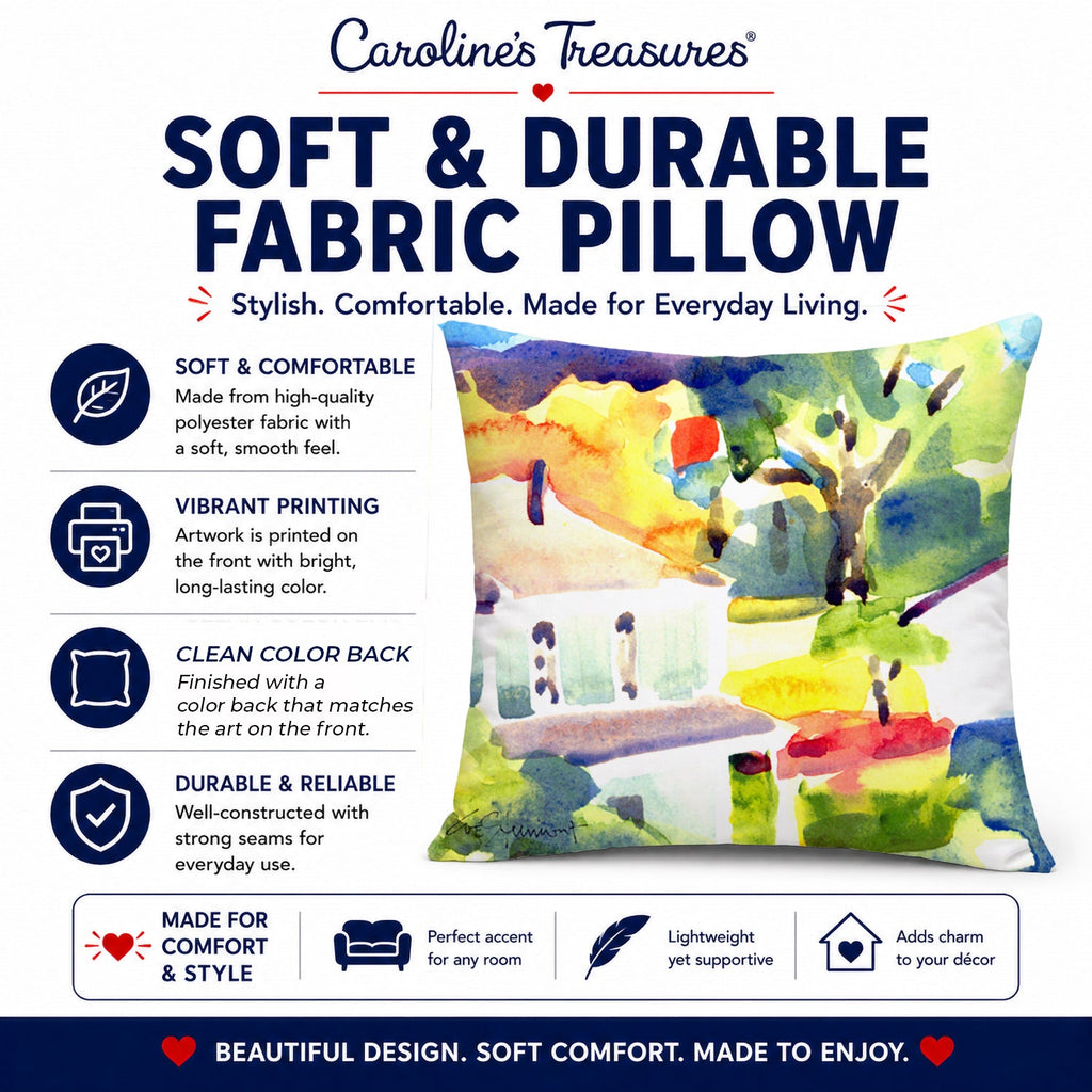 Houses Decorative Throw Pillow 14x14 Indoor Outdoor Accent Cushion, Fabric Cover with Insert for Sofa, Bed, Porch & Living Room