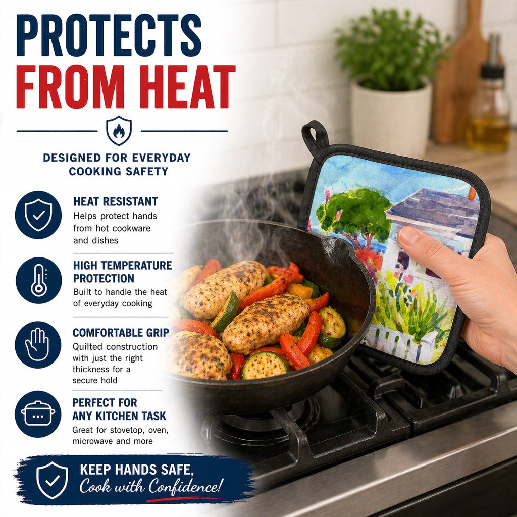 Houses Pot Holder Set of 2 Heat Resistant Quilted Hot Pads 7.5 x 7.5 Inch, Insulated Kitchen Trivets for Cooking & Baking