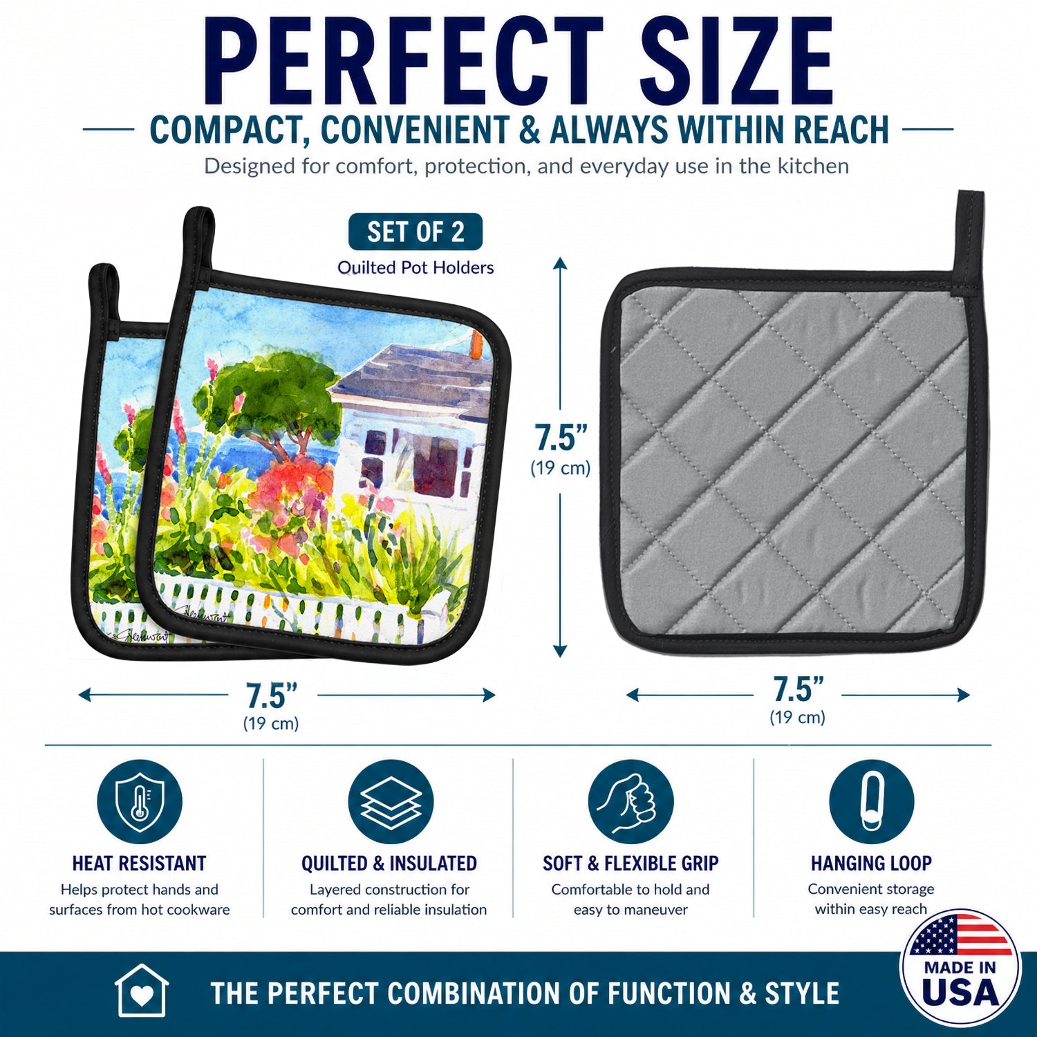 Houses Pot Holder Set of 2 Heat Resistant Quilted Hot Pads 7.5 x 7.5 Inch, Insulated Kitchen Trivets for Cooking & Baking
