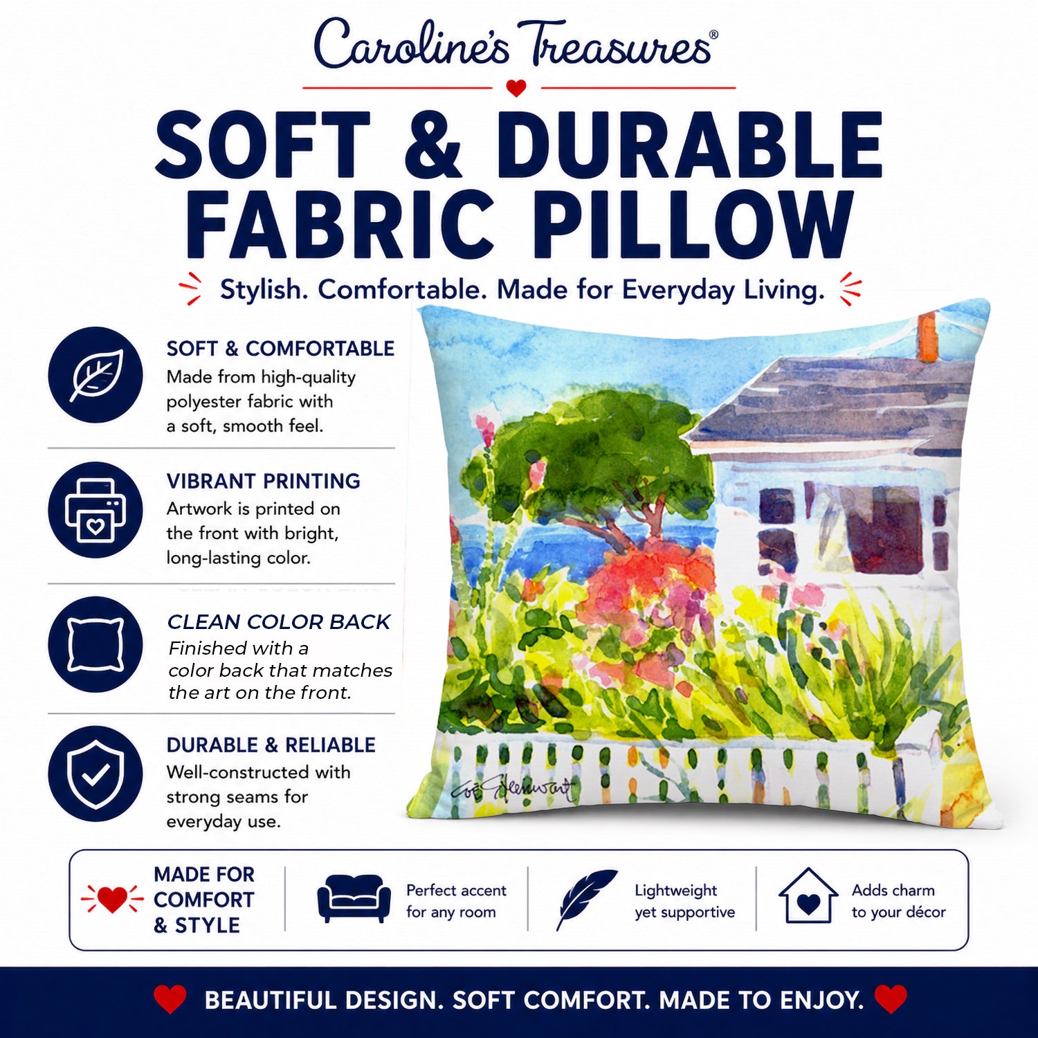Houses Decorative Throw Pillow 14x14 Indoor Outdoor Accent Cushion, Fabric Cover with Insert for Sofa, Bed, Porch & Living Room
