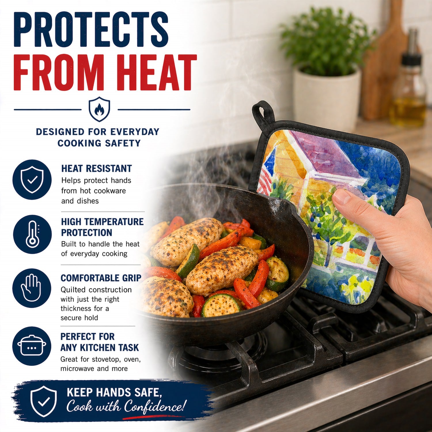 Houses Pot Holder Set of 2 Heat Resistant Quilted Hot Pads 7.5 x 7.5 Inch, Insulated Kitchen Trivets for Cooking & Baking