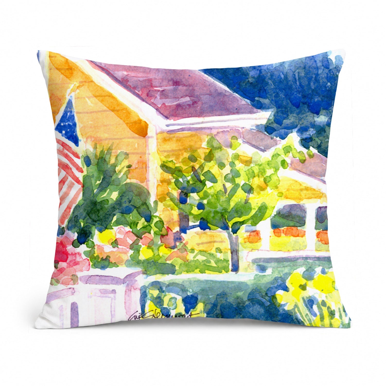 Houses Decorative Throw Pillow 14x14 Indoor Outdoor Accent Cushion, Fabric Cover with Insert for Sofa, Bed, Porch & Living Room