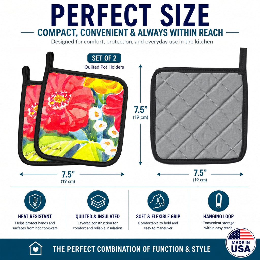 Flower Pot Holder Set of 2 Heat Resistant Quilted Hot Pads 7.5 x 7.5 Inch, Insulated Kitchen Trivets for Cooking & Baking