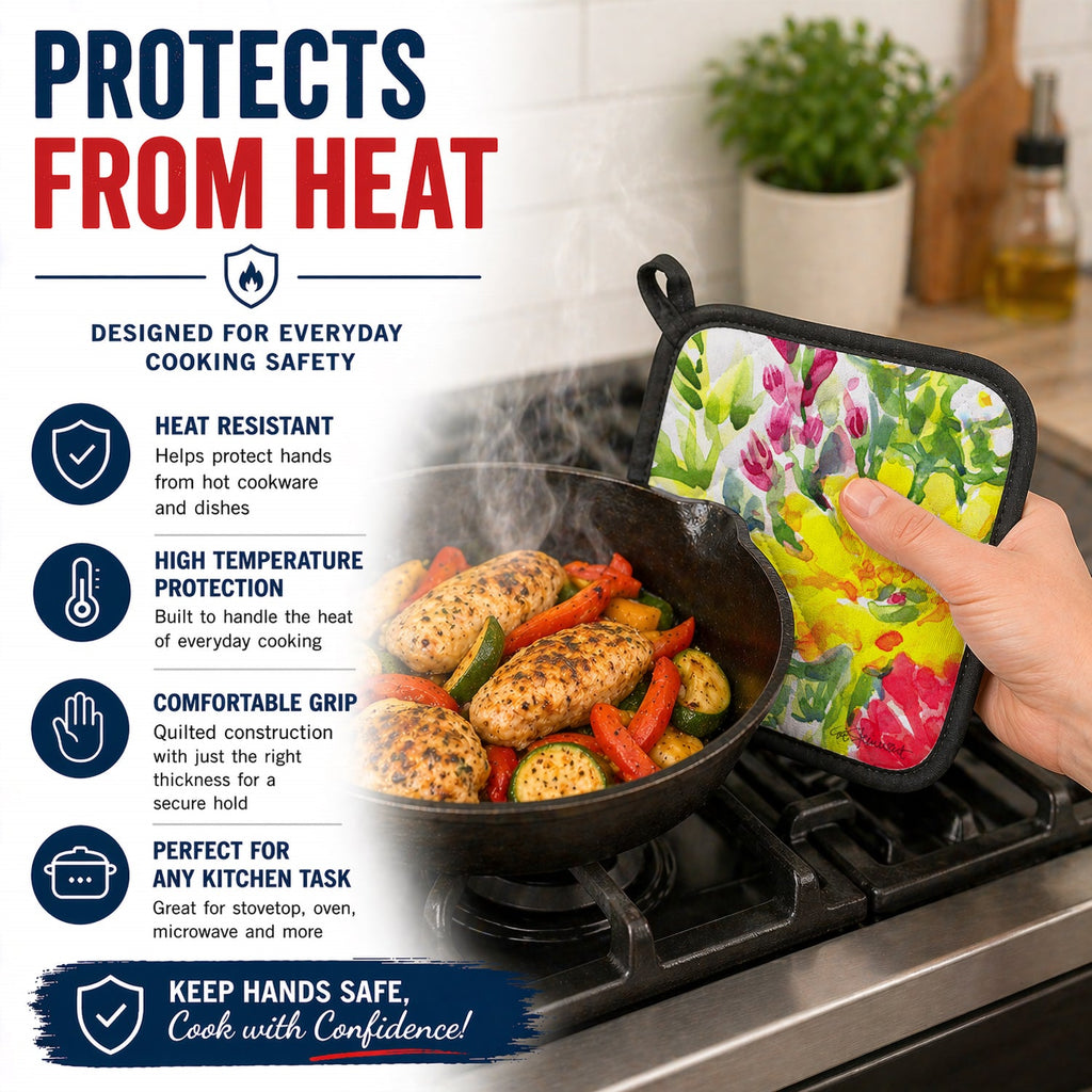 Flower Pot Holder Set of 2 Heat Resistant Quilted Hot Pads 7.5 x 7.5 Inch, Insulated Kitchen Trivets for Cooking & Baking