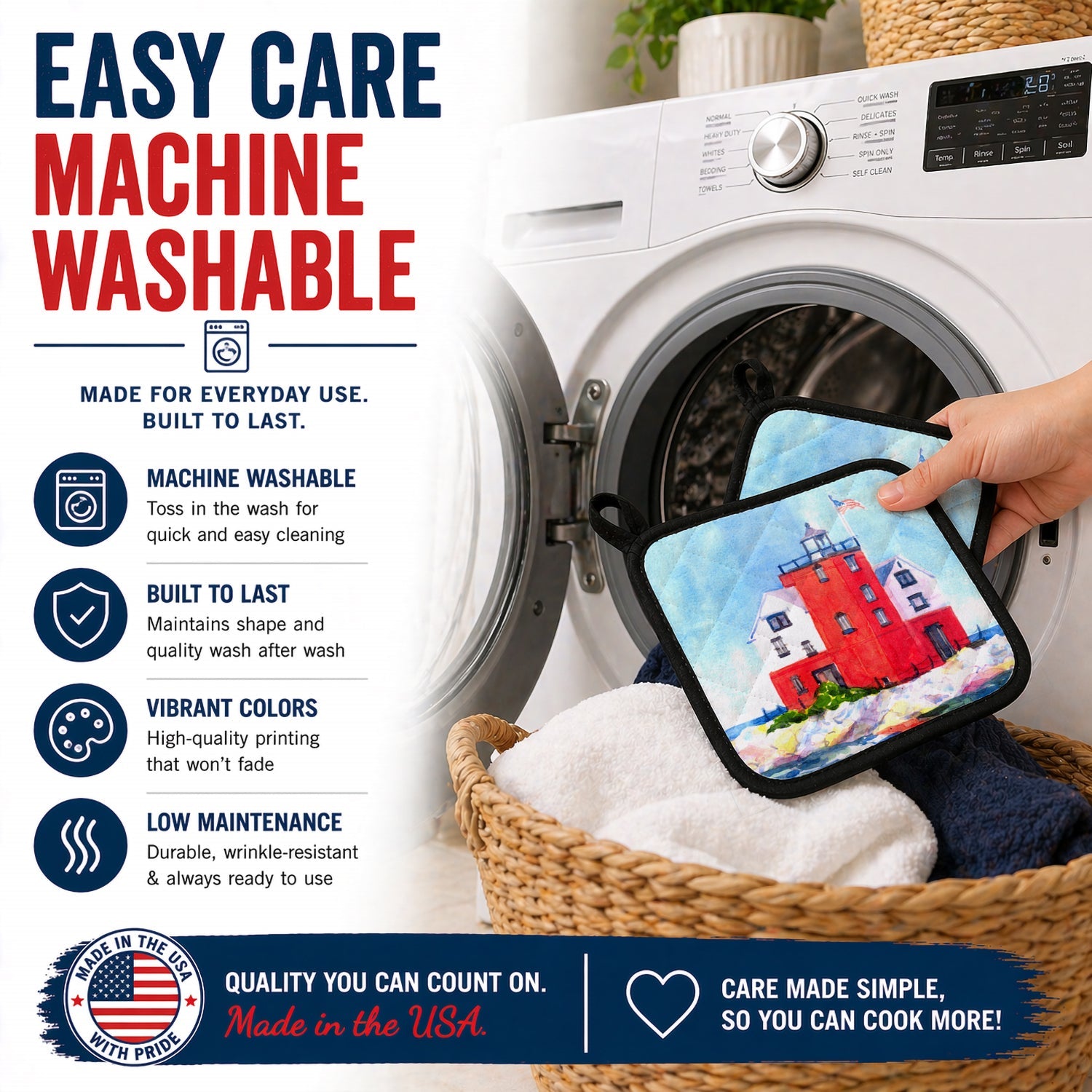 Lighthouse on the rocks Harbour Pot Holder Set of 2 Heat Resistant Quilted Hot Pads 7.5 x 7.5 Inch, Insulated Kitchen Trivets for Cooking & Baking