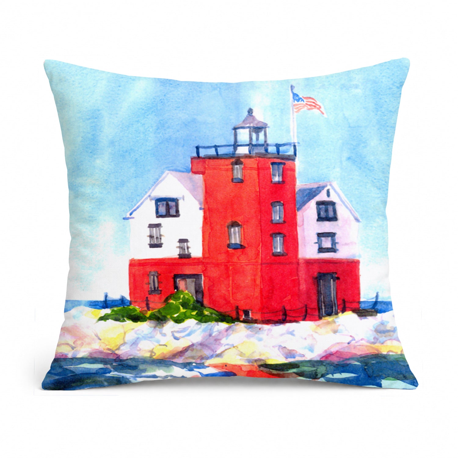 Lighthouse on the rocks Harbour Decorative Throw Pillow 14x14 Indoor Outdoor Accent Cushion, Fabric Cover with Insert for Sofa, Bed, Porch & Living Room