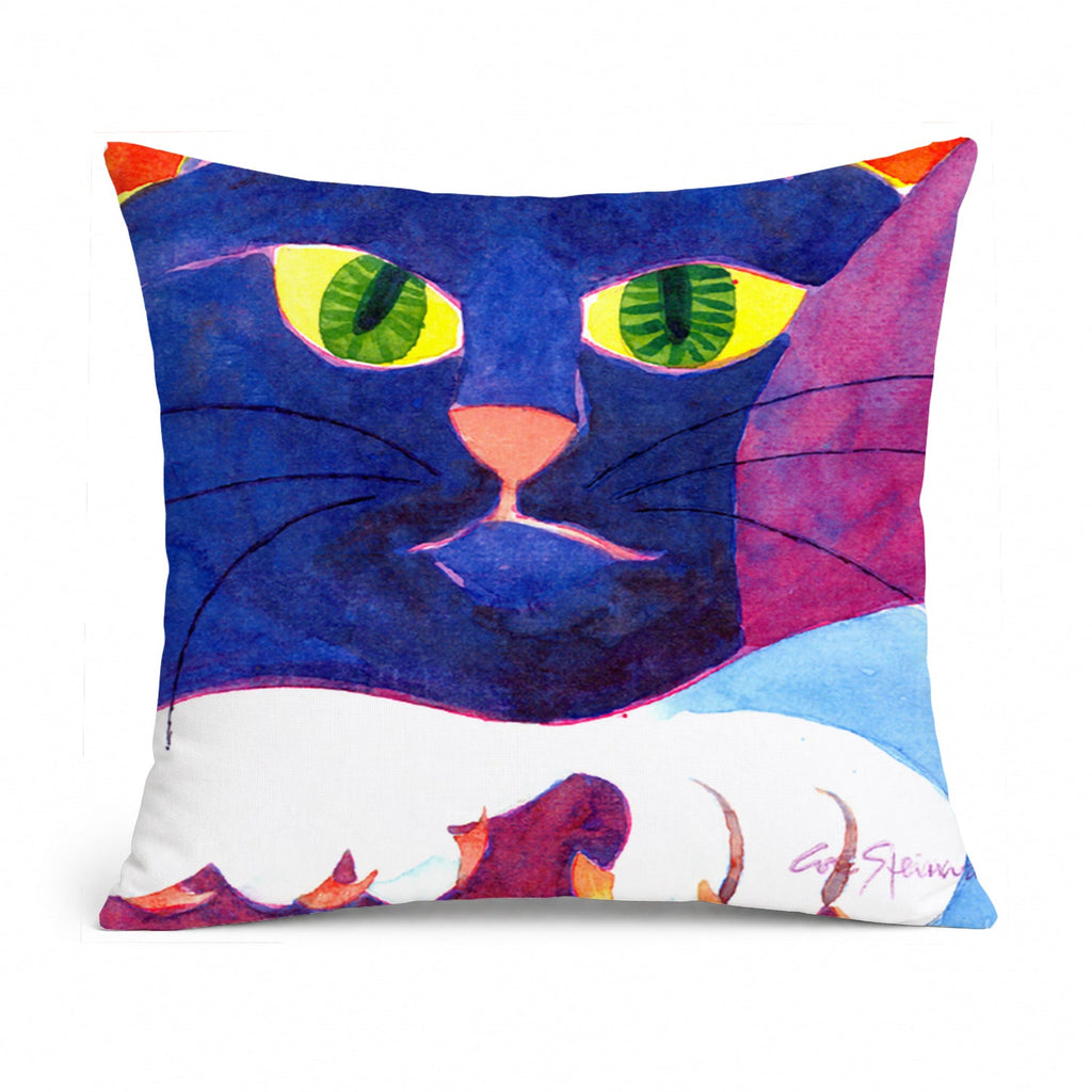 Big Blue Cat Decorative Throw Pillow 14x14 Indoor Outdoor Accent Cushion, Fabric Cover with Insert for Sofa, Bed, Porch & Living Room