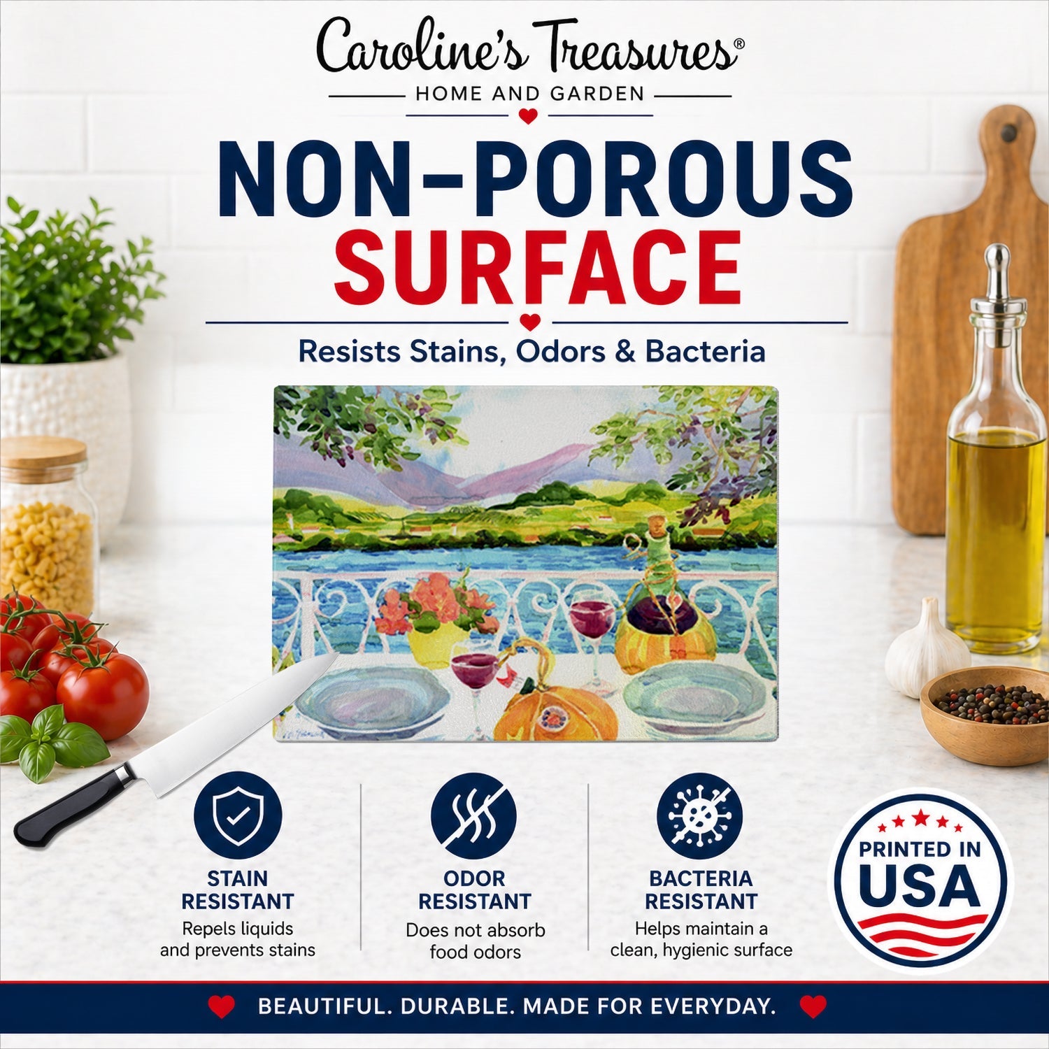 Afternoon of Grape Delights Wine Cutting Board Tempered Glass Kitchen Cutting Surface, Heat Resistant Chopping, Non-Slip Feet, Food Prep & Serving