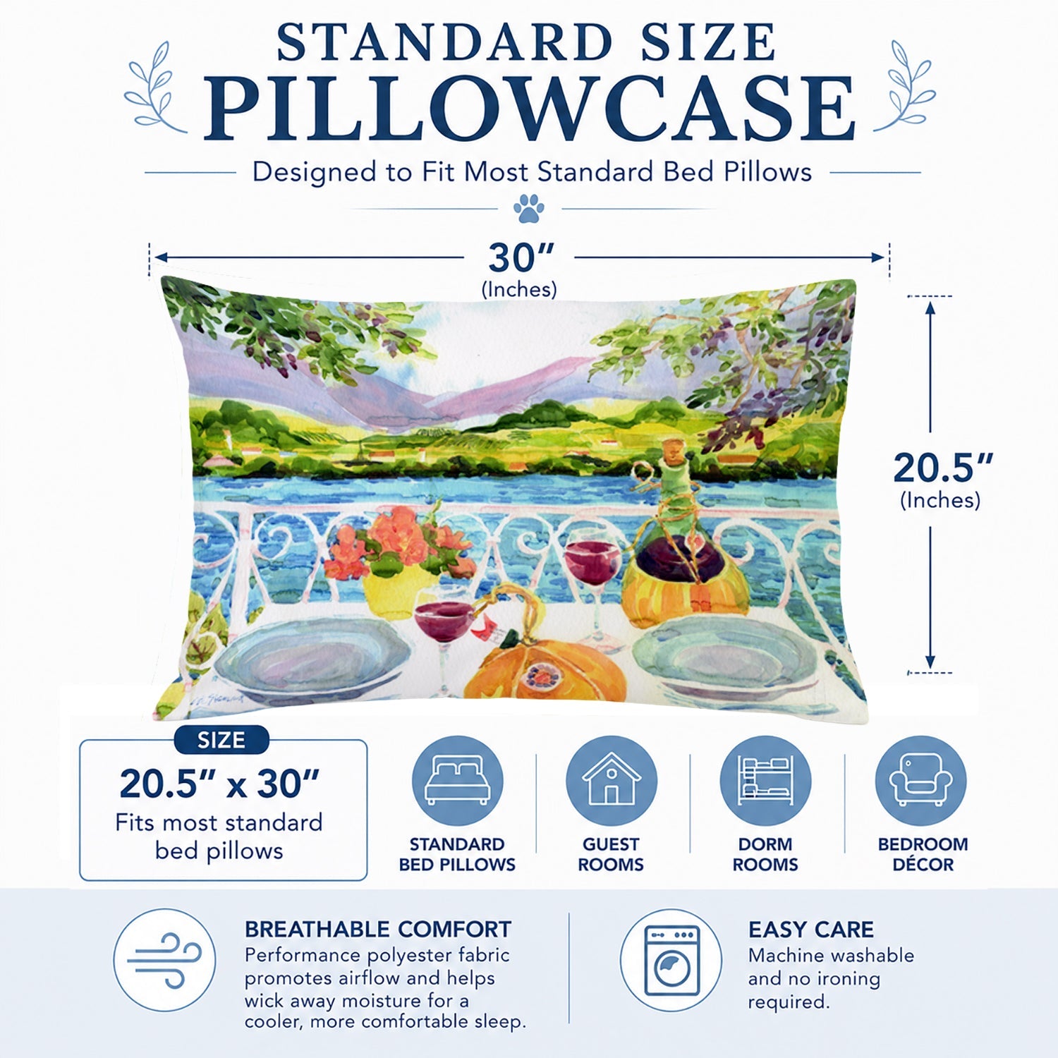 Afternoon of Grape Delights Wine Standard Pillowcase Lightweight Super Soft Easy Care Decorative Artwork Pillowcase, Standard