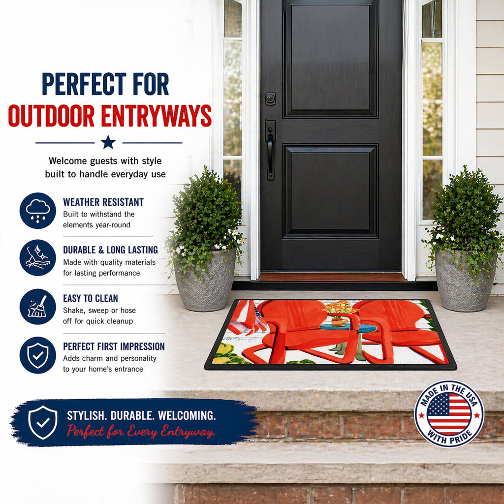 Red Chairs Patio View Doormat Indoor Outdoor 24H X 36W Front Door Mat Rugs for Entryway, Non Slip Washable Low Pile,