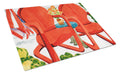 Red Chairs Patio View Cutting Board Tempered Glass Kitchen Cutting Surface, Heat Resistant Chopping, Non-Slip Feet, Food Prep & Serving