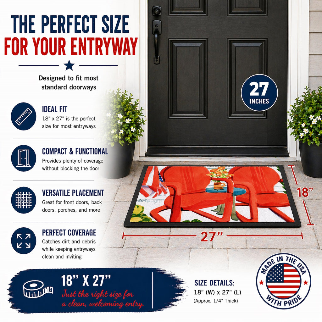 Red Chairs Patio View Doormat Indoor Outdoor 18H X 27W Front Door Mat Rugs for Entryway, Non Slip Washable