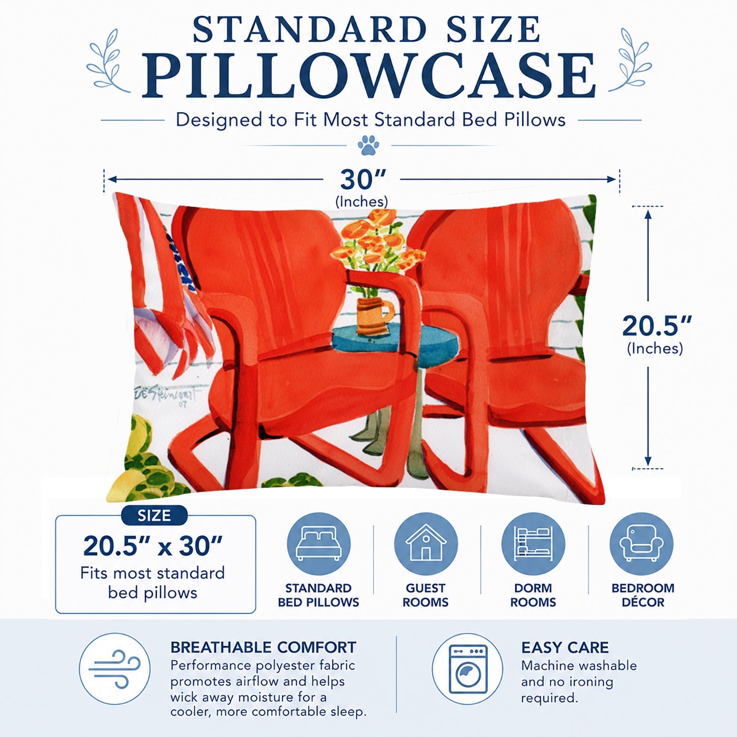 Red Chairs Patio View Standard Pillowcase Lightweight Super Soft Easy Care Decorative Artwork Pillowcase, Standard