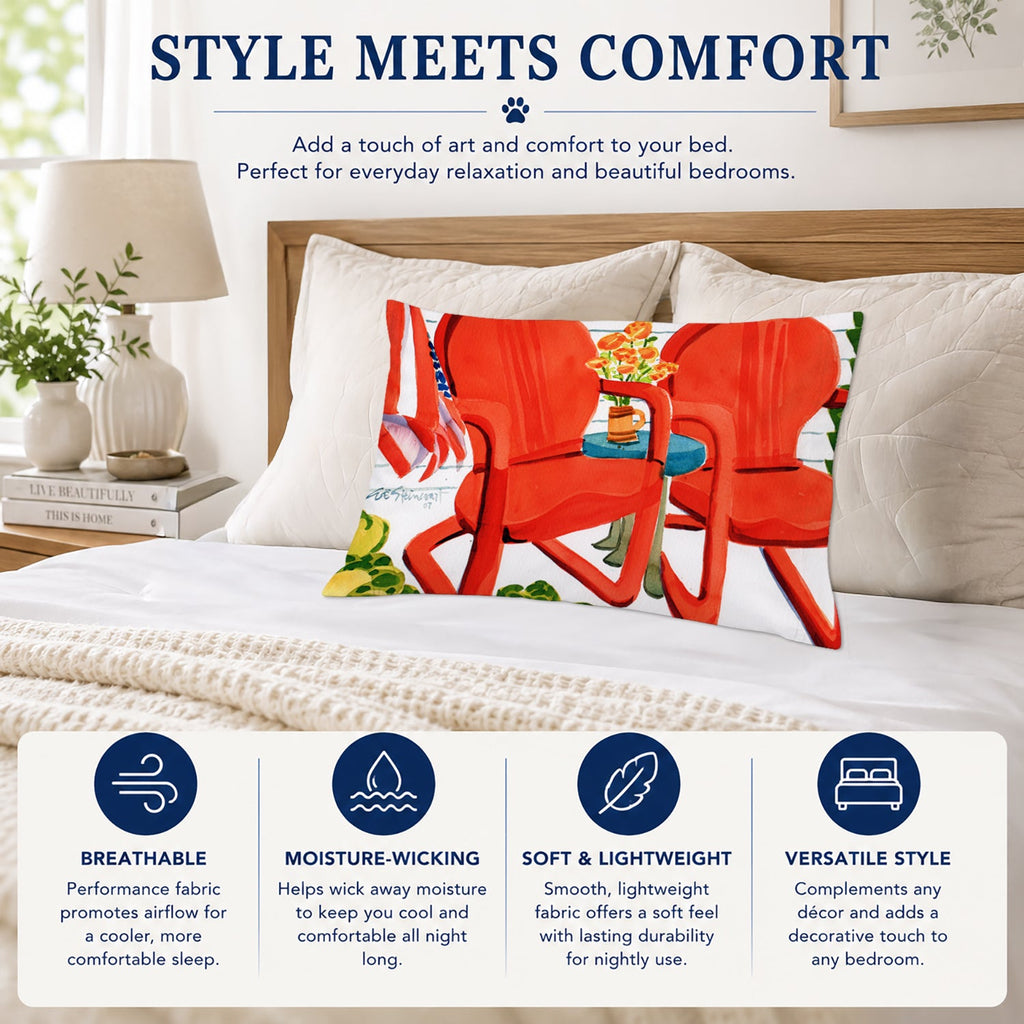 Red Chairs Patio View Standard Pillowcase Lightweight Super Soft Easy Care Decorative Artwork Pillowcase, Standard