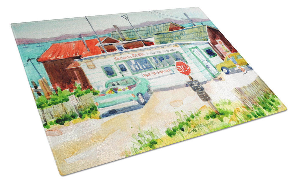 Tacoma Beer and Boiled Shrimp Market Cutting Board Tempered Glass Kitchen Cutting Surface, Heat Resistant Chopping, Non-Slip Feet, Food Prep & Serving