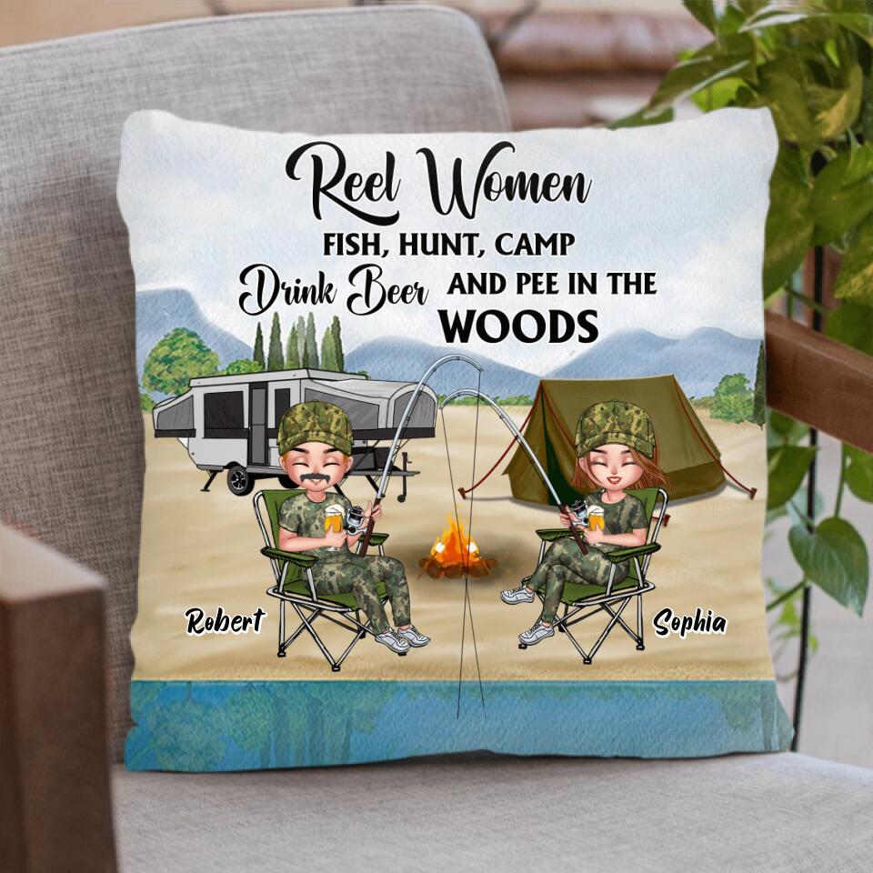 Personalized Fishing Pillow Cover/Fleece Throw Blanket/Quilt - Best Gift For Fishing Lovers - Reel Women Fish, Hunt, Camp, Drink Beer And Pee In The Woods