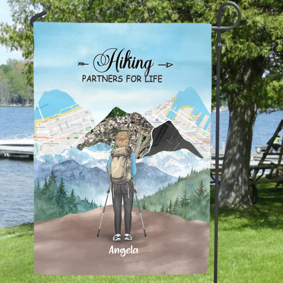 Personalized Hiking Flag Sign - Adult/Couple/Parents With Up to 3 Kids - Gift Idea For Hiking Lover - Hiking Partners For Life
