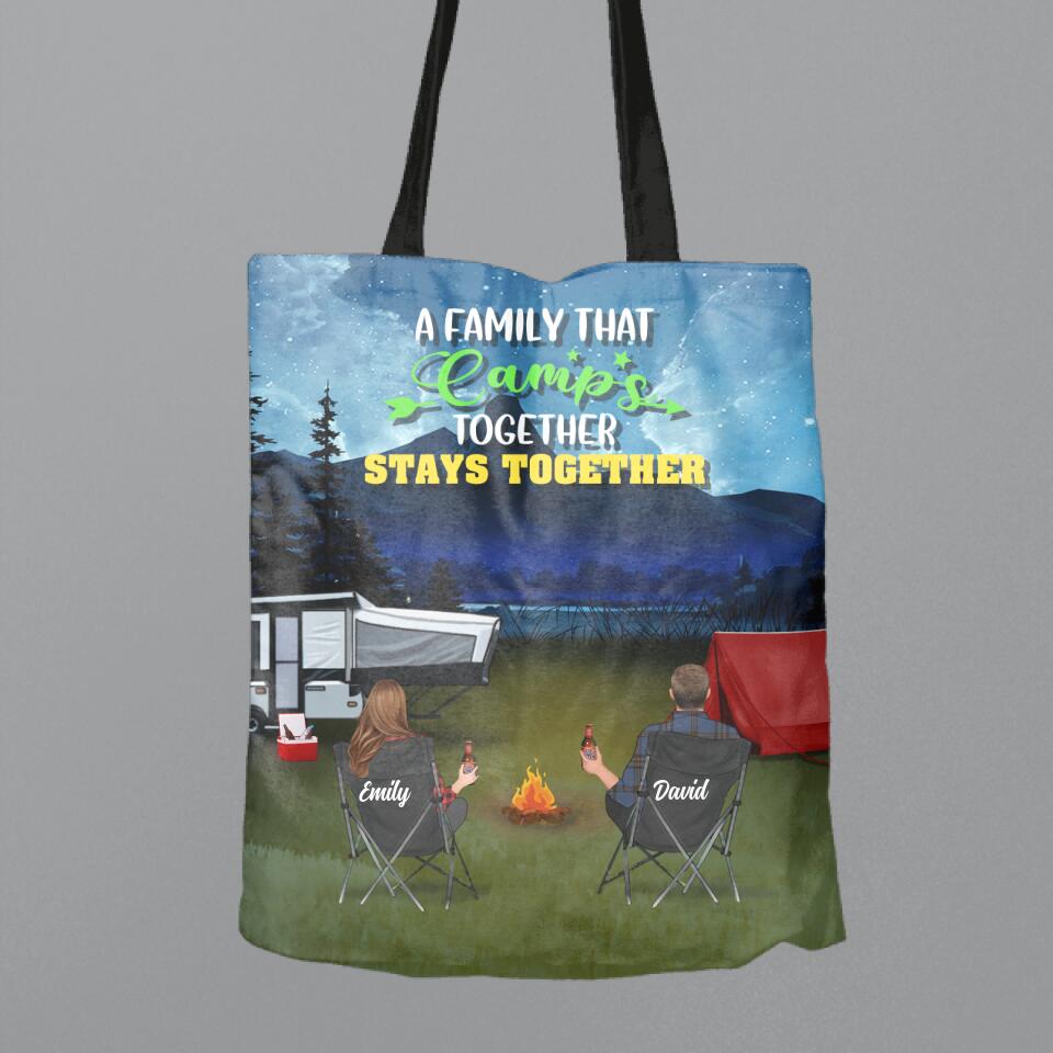 Personalized Family Camping Trip Canvas Bag - Couple/Single Parent/Parents With Up to 3 Kids And 4 Pets - Gift Idea For Whole Family/Camping Lover - A Family That Camps Together Stays Together