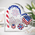 Personalized Grandma Crystal Heart - Gift Idea For Grandma - Up To 10 Kids - Firework With Sunflower US Flag Funny Kid