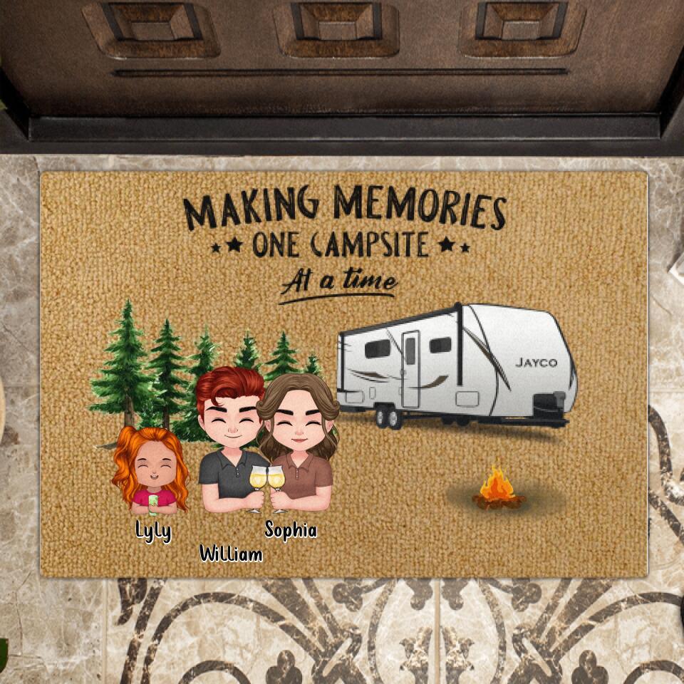 Personalized Chibi Family Camping Doormat - Gift Idea For Family - Parents With Up To 4 Kids And 2 Dogs - Making Memories One Campsite At A Time