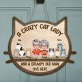 Personalized Cat Door Sign - Couple With 8 Cats - Best Gift For Couple/Cat Lovers - A Crazy Cat Lady And A Grumpy Old Crazy Cat Man Live Here