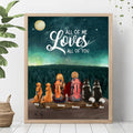 Personalized Camping Poster - Gift for Couples, Camping Lovers, Dog Lovers - Camping Couple and Dogs Poster - Up to 4 Dogs - All of me loves all of you