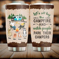 Personalized Couple With Dogs Camping Tumbler - Couple With Up to 4 Dogs - Gift For Couple/Camping/Dog Lover - Let's Sit By The Campfire And Watch People Park Their Campers