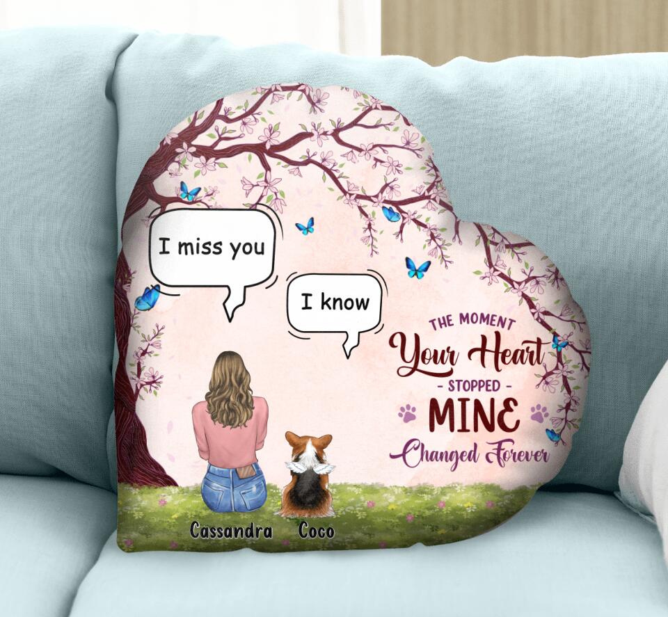 Personalized Memorial Pet Heart-Shaped Pillow Case - Up to 4 Dogs/Cats - Memorial Gift Idea For Dog/Cat Lover - The Moment Your Heart Stopped Mine Changed Forever