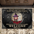 Personalized Halloween Cat Mom Doormat - Up to 5 Cats - Halloween Gift For Cat Lovers/Wiccan Decor/Pagan Decor - Salem Sanctuary For Wayward Cats