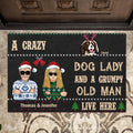 Personalized Crazy Dog Couple Doormat - Old Couple With Up to 5 Dogs - Gift For Dog Lover