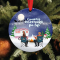 Personalized Xmas Camping Wooden Ornament - Adult/Couple/Single Parent/Parents with Up to 2 Kids And 3 Pets - Christmas Gift Idea For Couple/Camping/Dog/Cat Lovers - Camping Partners For Life