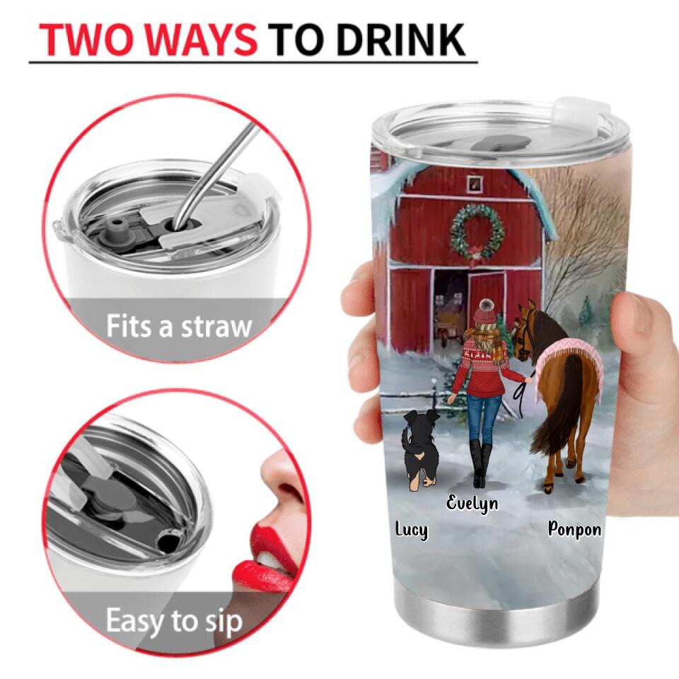 Personalized Horses & Dogs Tumbler - Gift Idea For Girl/Horse & Dog Lovers - Up to 4 Dogs - Just A Girl Who Loves Horses And Dogs