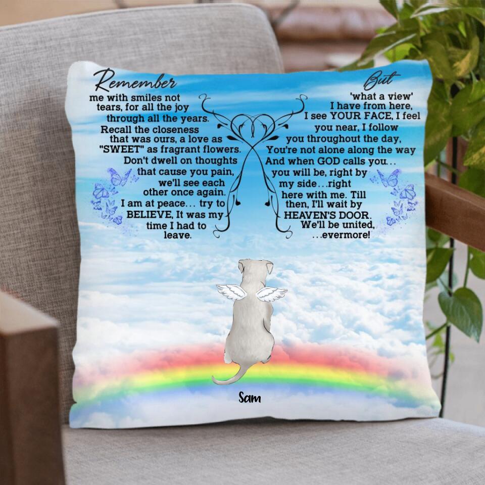 Personalized Memorial Pets Pillow Cover/Cushion Cover - Up to 5 Pets - Memorial Gift For Dog Lovers/Cat Lovers - Remember Me With Smiles Not Tears - AXSIO5
