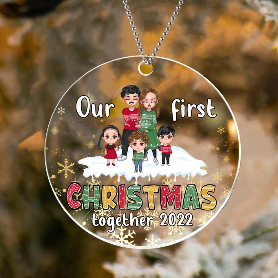 Custom Personalized Pregnant Mom And Family Circle Acrylic Ornament - Gift Idea For Family/Christmas With Up To 3 Kids - Our First Christmas Together 2026