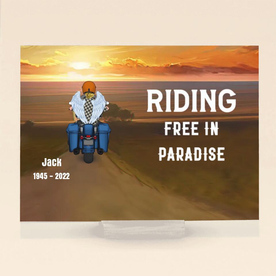Personalized Memorial Biker Horizontal Acrylic Plaque - Memorial Gift Idea For Father's Day - Riding Free In Paradise