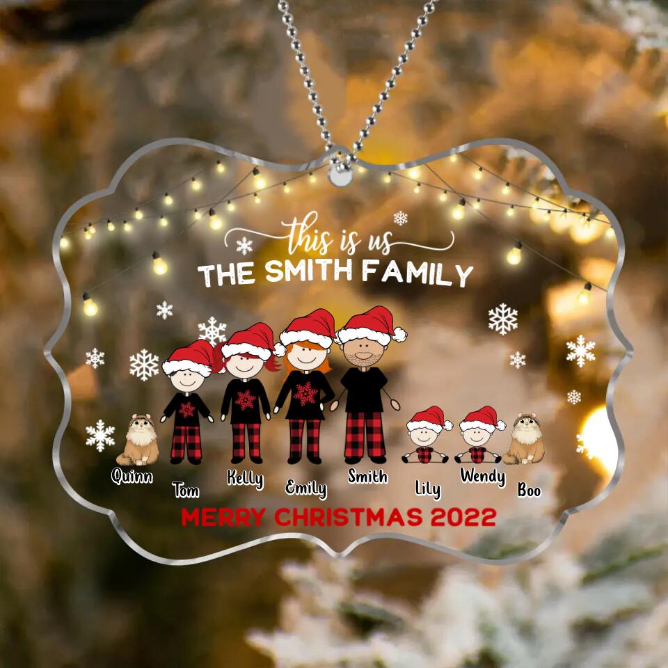 Custom Personalized Family With Kid Christmas Ornament - Christmas Gift Idea For Family/ Dog/Cat Lover - Upto 4 Kids And 3 Pets - This Is Us Merry Christmas 2026