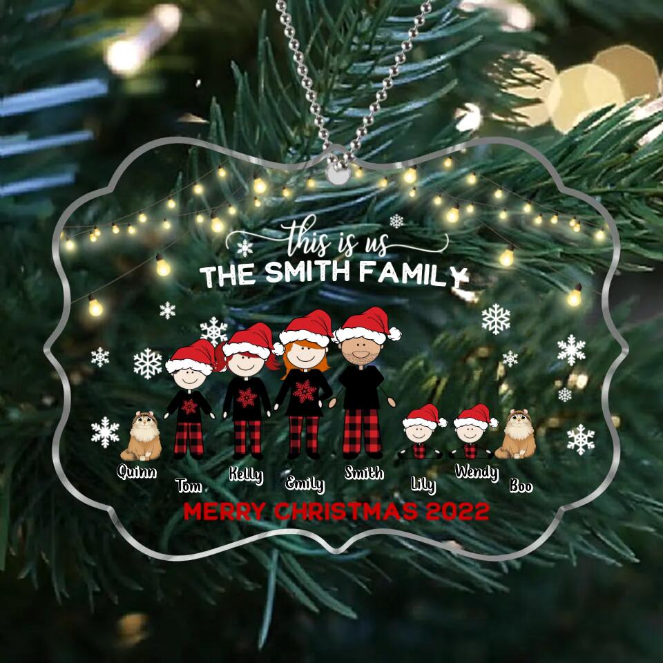 Custom Personalized Family With Kid Christmas Ornament - Christmas Gift Idea For Family/ Dog/Cat Lover - Upto 4 Kids And 3 Pets - This Is Us Merry Christmas 2026