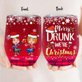 Personalized Christmas Drunk Besties Wine Tumbler - Gift Idea For Best Friends - Merry Drunk We're Christmas