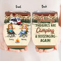 Personalized Camping Friends Wine Tumbler - Up to 7 Friends - Gift Idea For Friends/Besties/Camping Lovers - Warning The Girls Are Camping & Boozinging Again