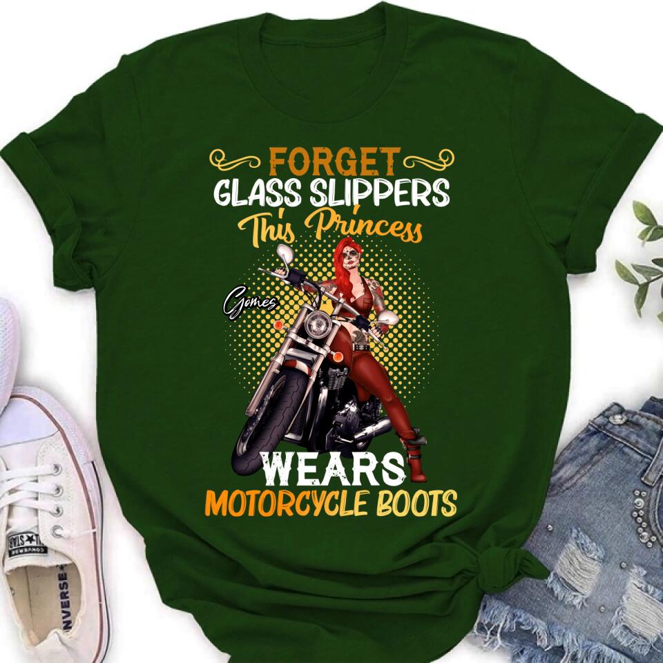 Personalized Biker Girl T-shirt/Long Sleeve/Sweatshirt/Hoodie - Gift Idea For Girl/Motorcycle Lover - Forget Glass Slippers This Princess Wears Motorcycle Boots