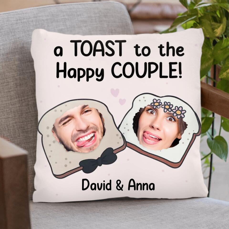Personalized Couple Pillow Cover - Upload Photos - Gift Idea For Couple - A Toast To The Happy Couple!