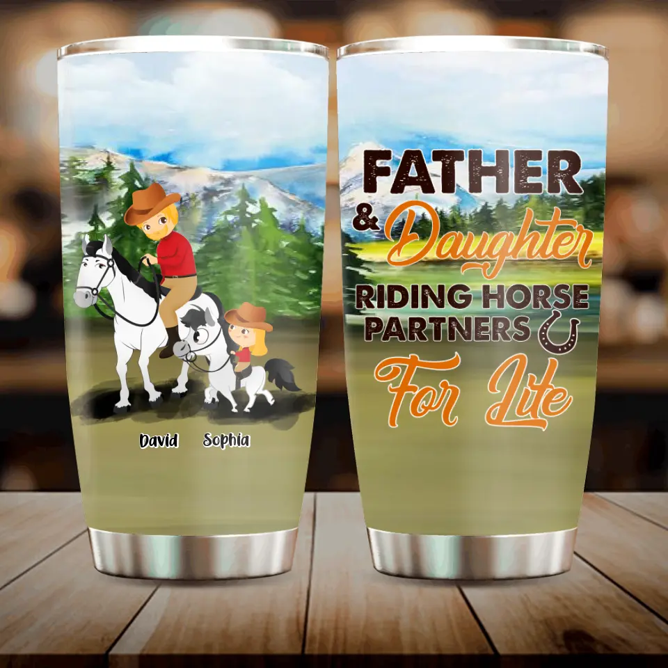 Personalized Dad Horse Riding Tumbler - Gift Idea For Father's Day/Horse Lovers - Father & Daughter Riding Horse Partners For Life