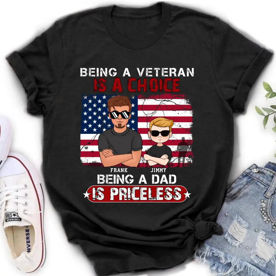Personalized Dad/Grandpa Veteran Shirt/Hoodie - Up to 4 Kids - Gift Idea For Veteran/Father/Grandfather - Being A Veteran Is A Choice Being A Grandpa Is Priceless