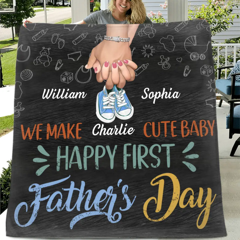 Personalized First Father's Day Quilt/Fleece Throw Blanket - Best Gift Idea For Mother's Day/Father's Day - We Make Cute Baby