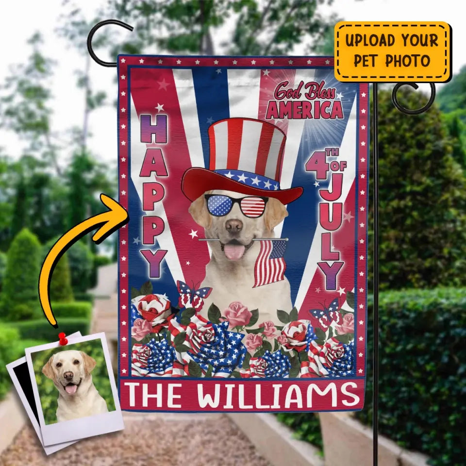 Personalized 4th Of July Dog Flag Sign - Gift Idea For Dog Lovers/Independence Day - Upload Photo - Happy 4th Of July