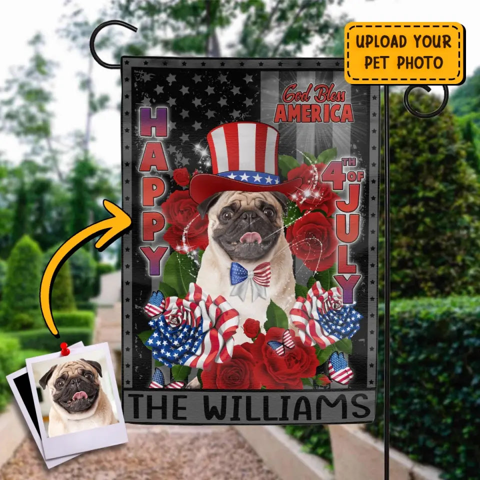 Personalized 4th Of July Dog Flag Sign - Gift Idea For Dog Lovers/Independence Day - Upload Photo - Happy 4th Of July
