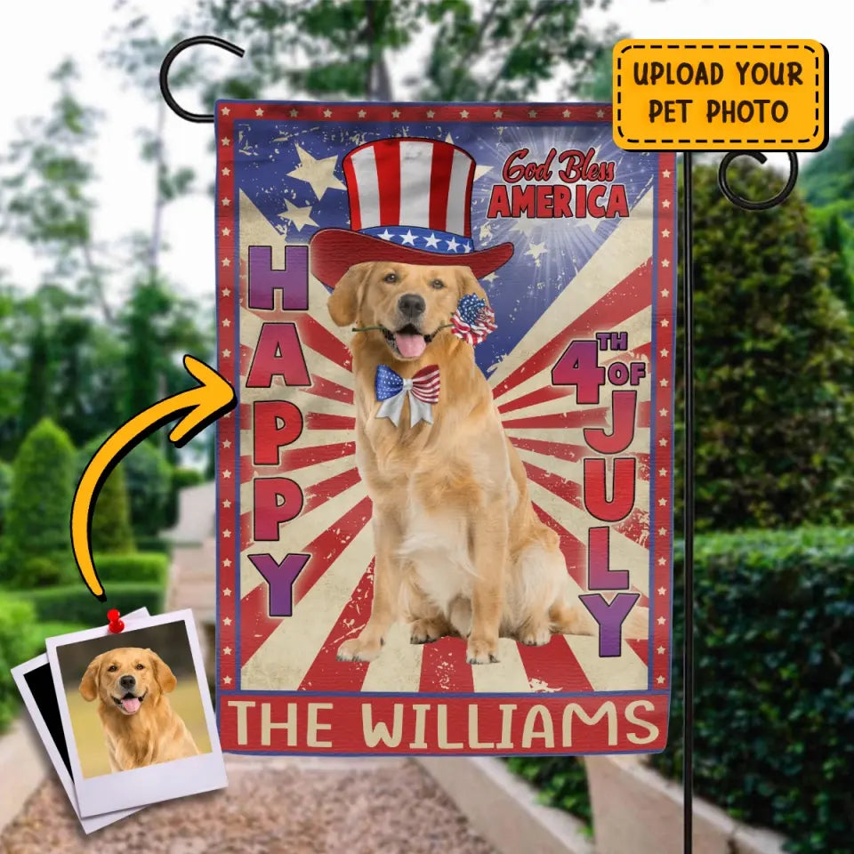 Personalized 4th Of July Dog Flag Sign - Gift Idea For Dog Lovers/Independence Day - Upload Photo - Happy 4th Of July